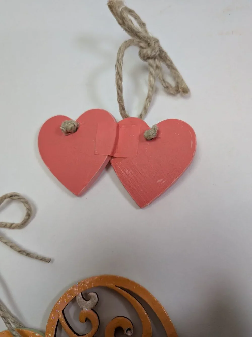 Handcrafted Wood Heart Ornament Set 7pc Laser Cut Fretwork & Key To My Heart